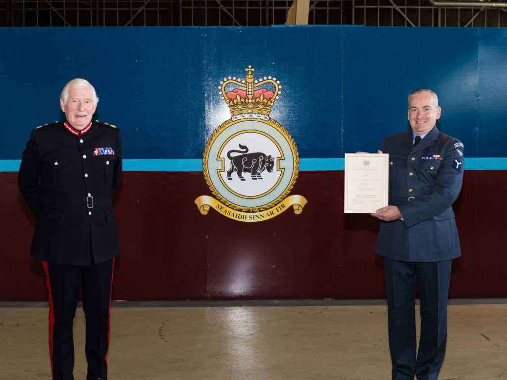 Royal Air Force Reservist from 2622 (Highland) Squadron has been presented with an award for Meritorious Service by the Lord-Lieutenant of Moray, Major General The Hon Seymour Monro.