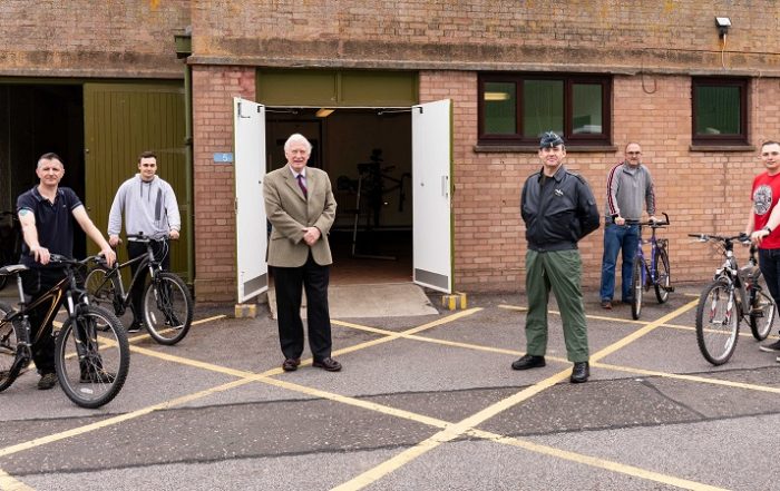 Major General the Honourable Seymour Monro CBE LVO and RAF Lossiemouth Station Commander attend new bike charity