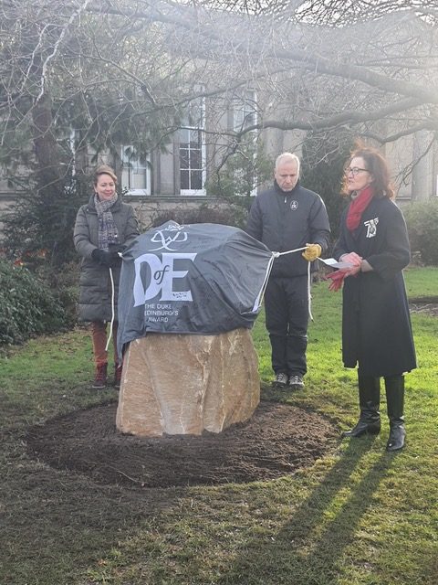 Mrs Nancy Robson OBE, The Vice Lord Lieutenant of Moray, has unveiled a special stone to commemorate the Duke of Edinburgh Awards